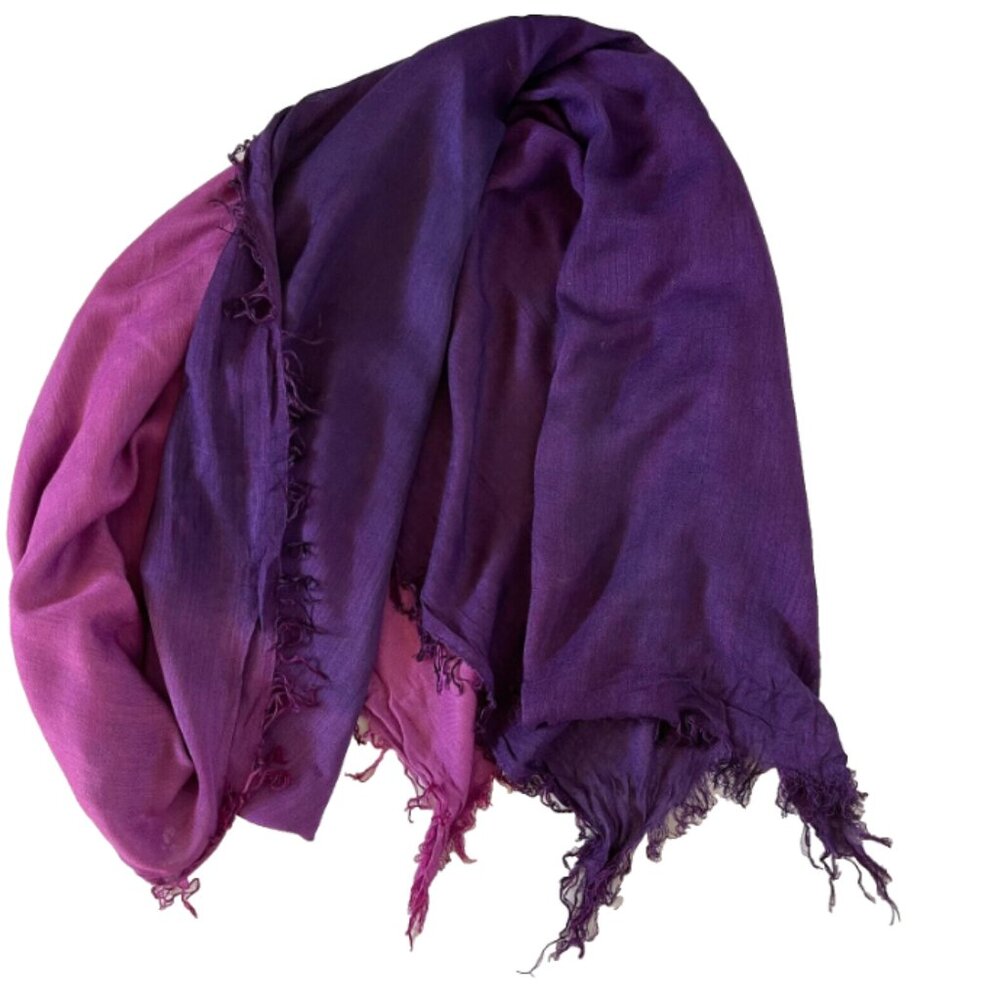 Purple to Dark Pink Ombre Scarf with Tassels, 28"x77"